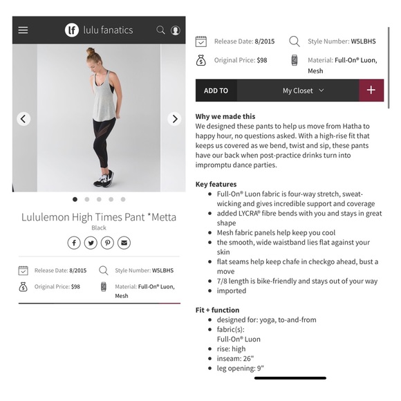 Lululemon High Times Pant Metta Black 4 - Picture 6 of 6